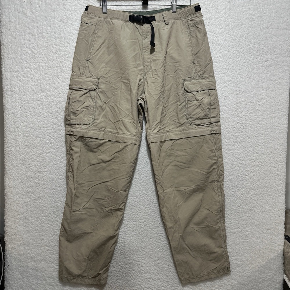 REI Convertible Pants Mens Size L Beige Nylon Cargo Hiking Zip Off UPF 50 Belted
